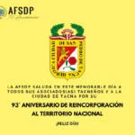 Tacna, 93° aniversario de reincorporación al territorio nacional.