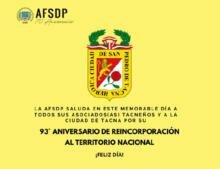 Tacna, 93° aniversario de reincorporación al territorio nacional.
