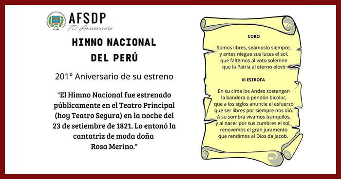 201° Aniversario del estreno del Himno Nacional del Perú.