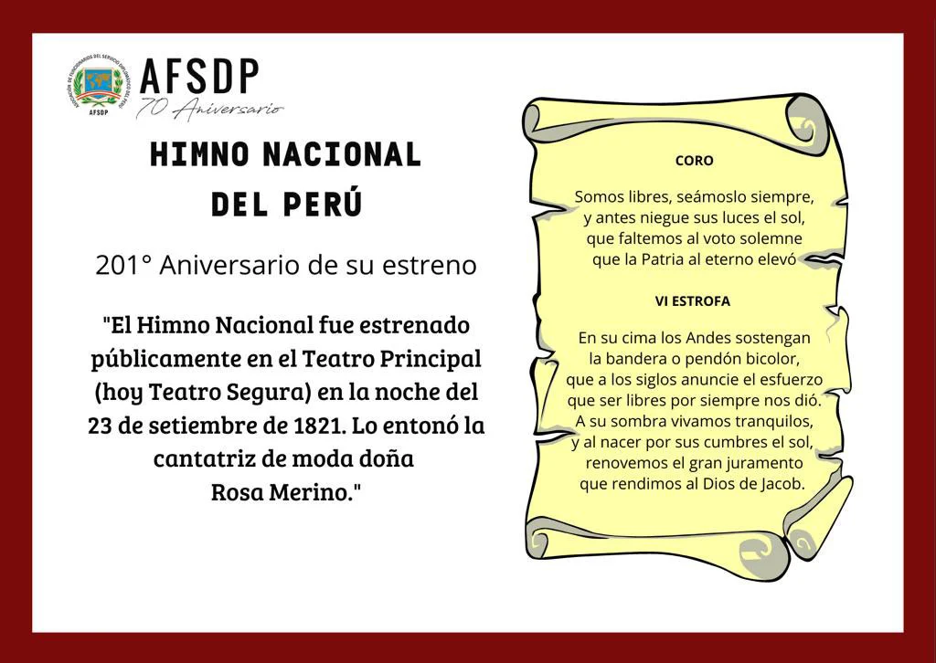200° aniversario de la Instalación del Congreso de la República. 201° Aniversario del estreno del Himno Nacional del Perú.