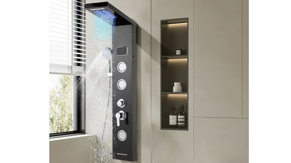 Columna de ducha con hidromasaje con masaje para zona lumbar.