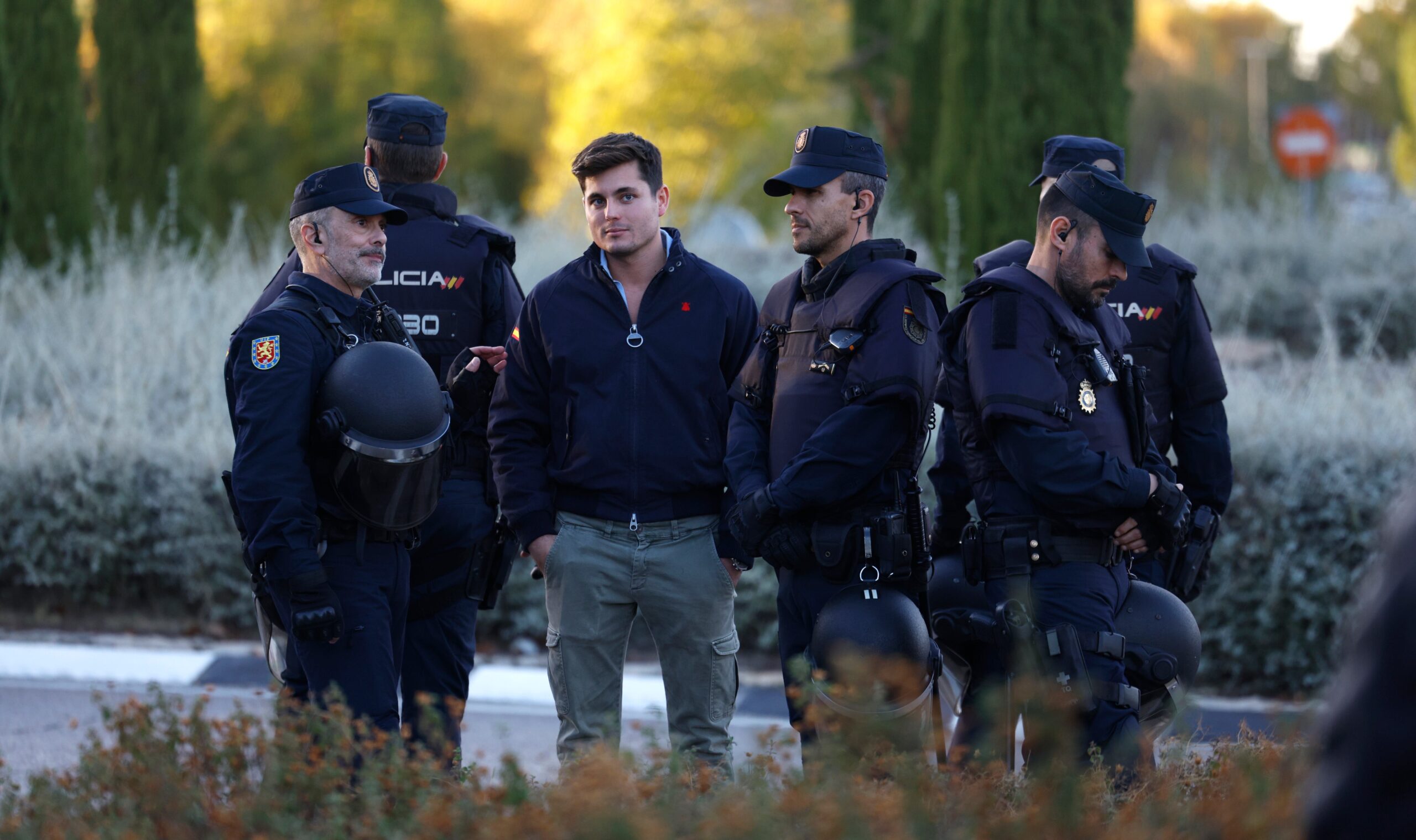Vito Quiles en el campus universitario de Somosaguas de la Universidad Complutense de Madrid, este miércoles.