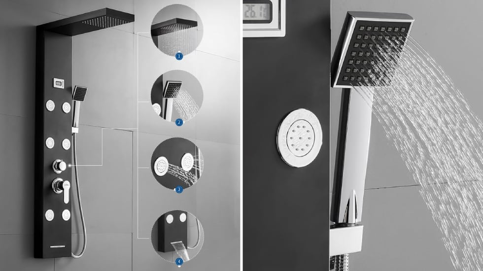 Columna de ducha con hidromasaje y pantalla LCD.